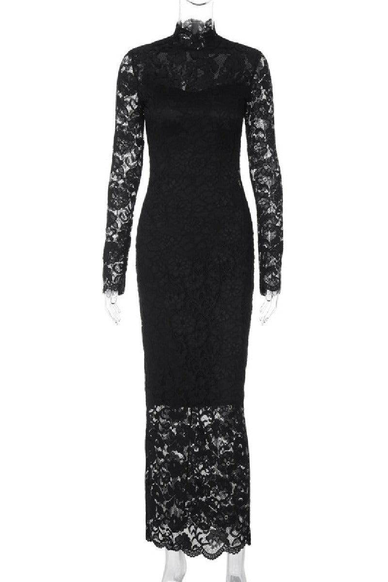Lace patchwork slim long sleeved cocktail dress 769178582453 - COCOMELODY